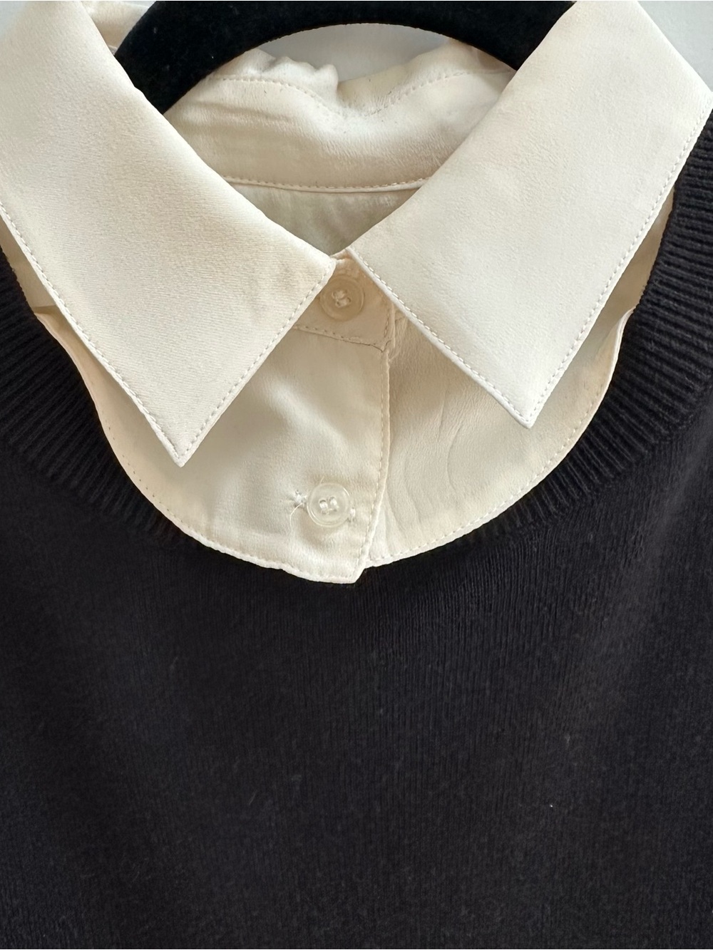 Layered Black Sweater with Cream Shirt Panel - SIZE SMALL - Picture 5 of 10